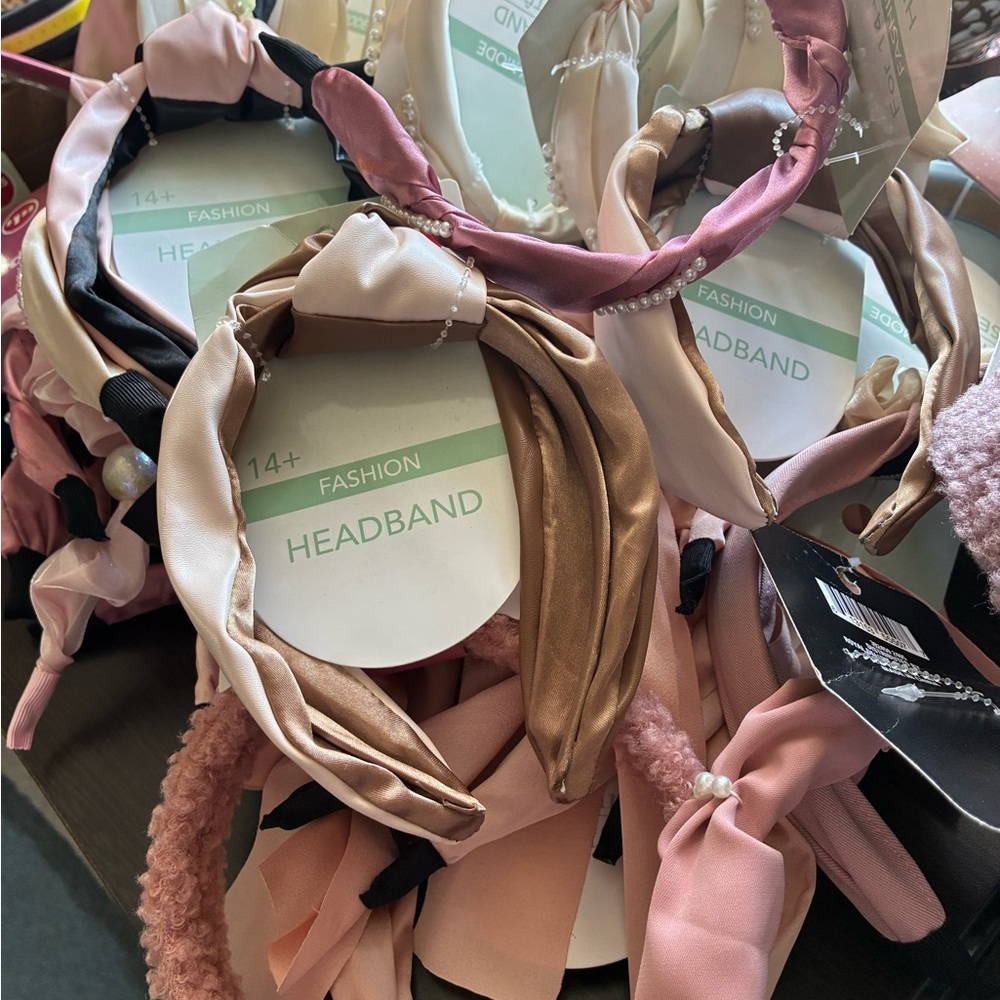 Elegant Satin Headband Collection - Pink, Gold, Cream